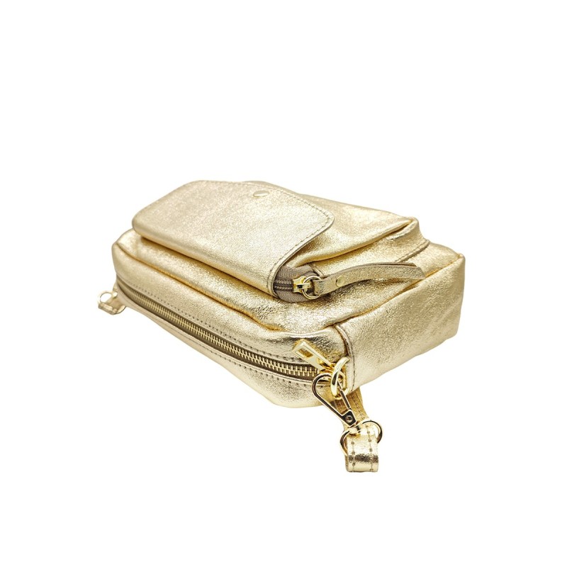 Sac Carré à Rabat Bandoulière Femme Simili Cuir Marron Crème - Chaîne Dorée - Taille Moyenne